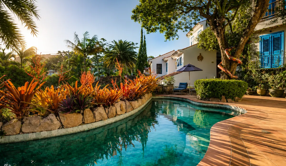 Pátios de inspiração mediterrânea do Vila da Santa Hotel Boutique & Spa na Praia dos Ossos em Búzios